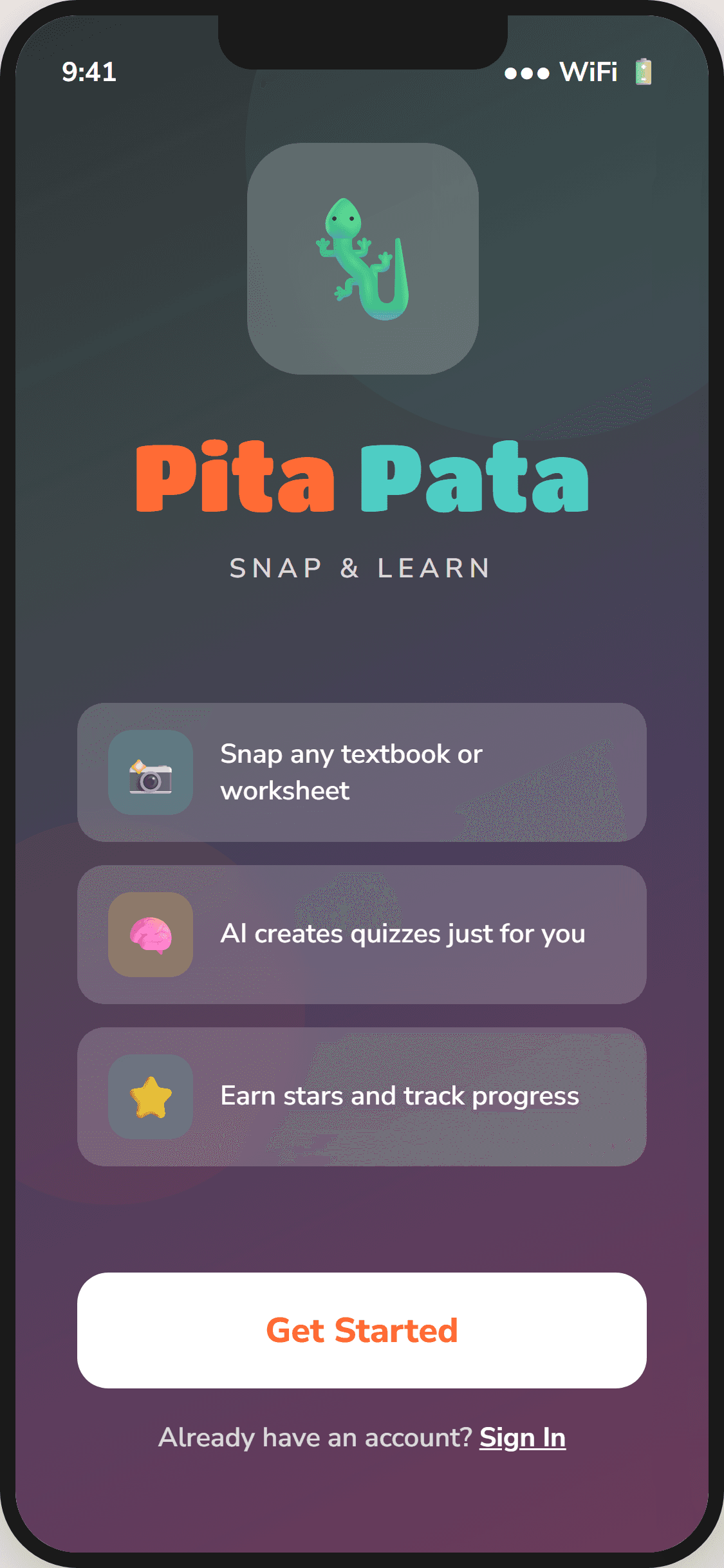 PitaPata welcome screen